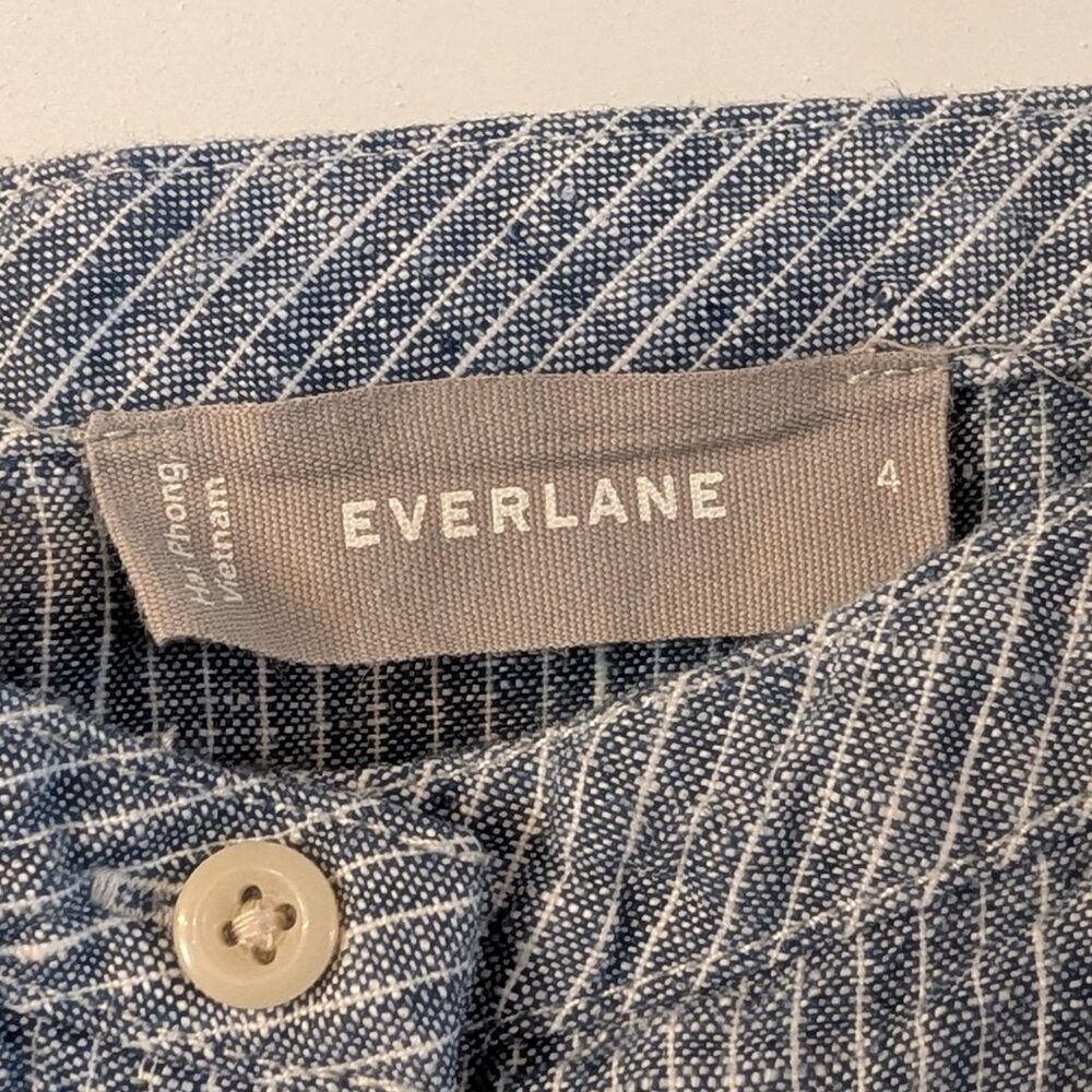Everlane Linen Crop Tank Blue Stripe Button Front Adjustable Strap Size 4 - Picture 2 of 7